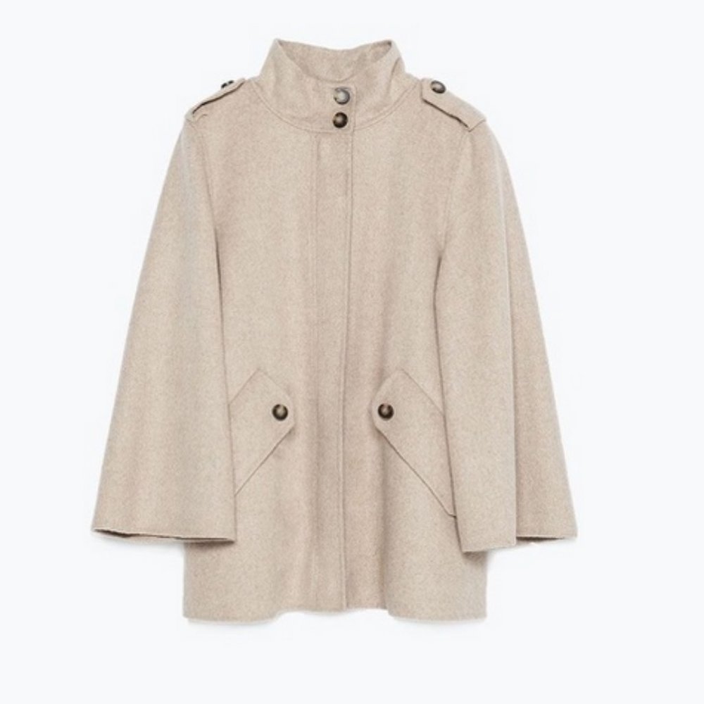 Zara Wool Blend Cape Sleeve Coat Medium